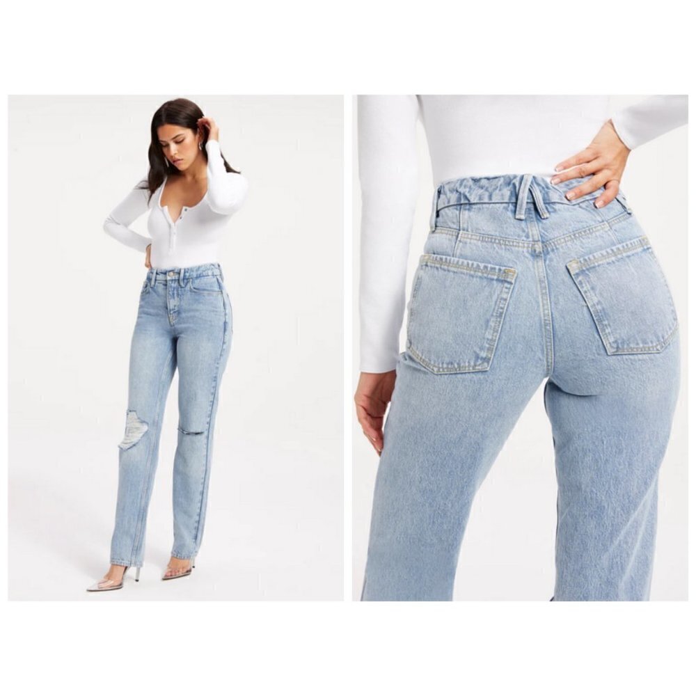 💕GOOD AMERICAN💕 The Icon Straight Leg Jeans ~ Blue953 2/26 NWT